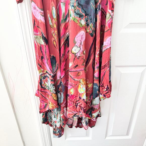 Soft Surroundings Red Watercolor Floral Viscose Colllared Midi Dress Medium - Picture 3 of 9